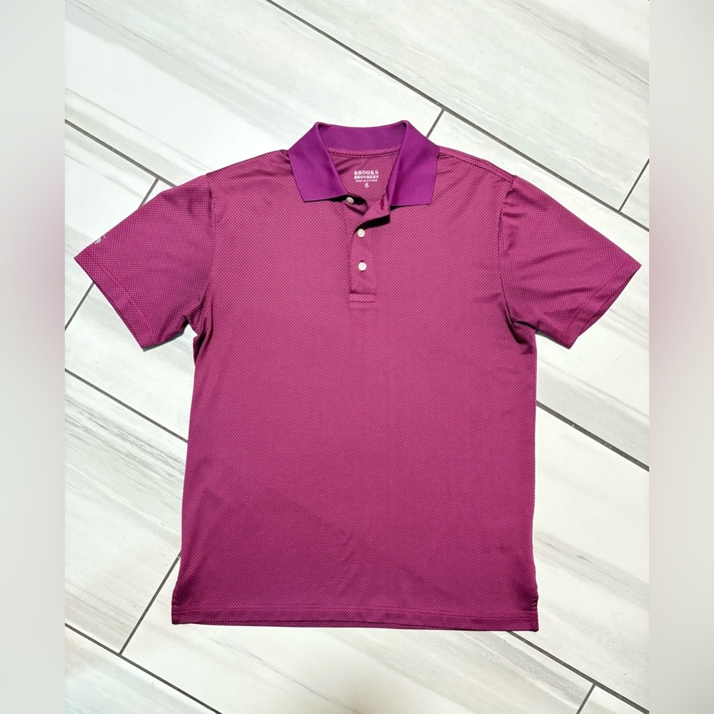 Brooks Brothers Men's Small Polo Shirt Maroon Micro-Dot Stretch Golf Performance - Picture 6 of 16